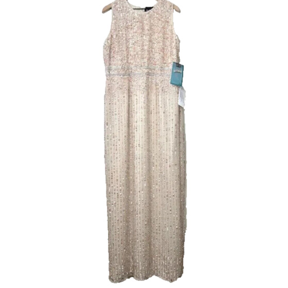 NWT Mac Duggal SEQUINED HIGH NECK SLEEVELESS COLUMN GOWN Sz 0 NUDE PINK 93606 - Picture 3 of 7
